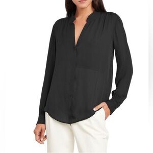 L’AGENCE Bianca 100% Silk Solid Black Long Sleeve Button Up Shirt